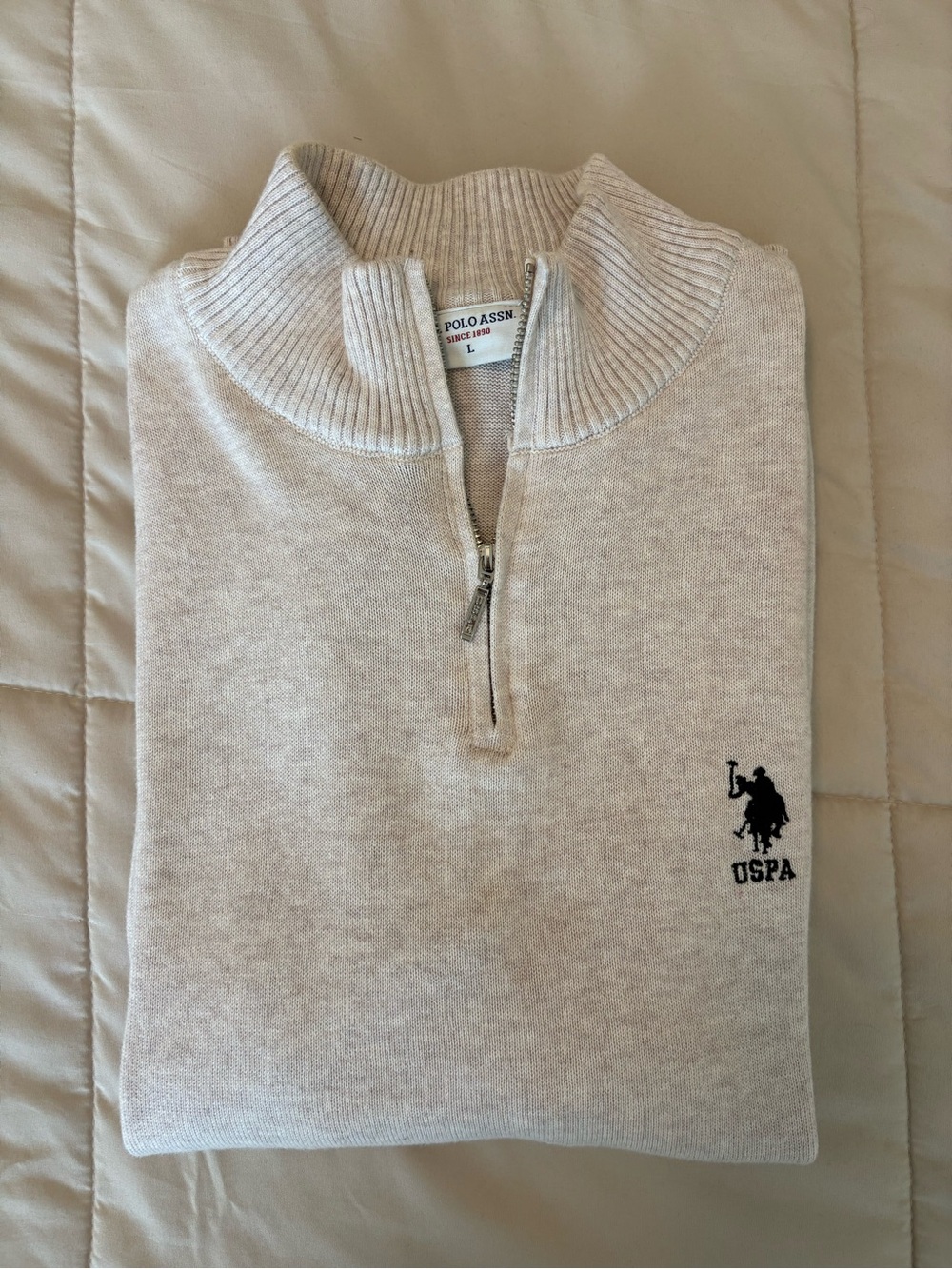 U.S. Polo Assn. Light Beige Half-Zip Sweater